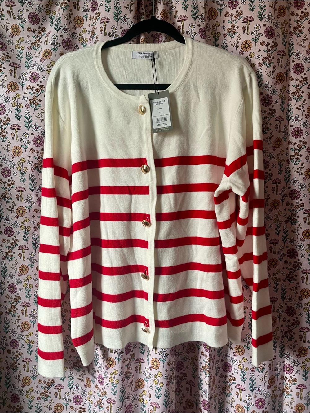 SMASHTESS x The Jilly Box: The Rosalie Cardigan in creamy white & red, SZ XL/2X